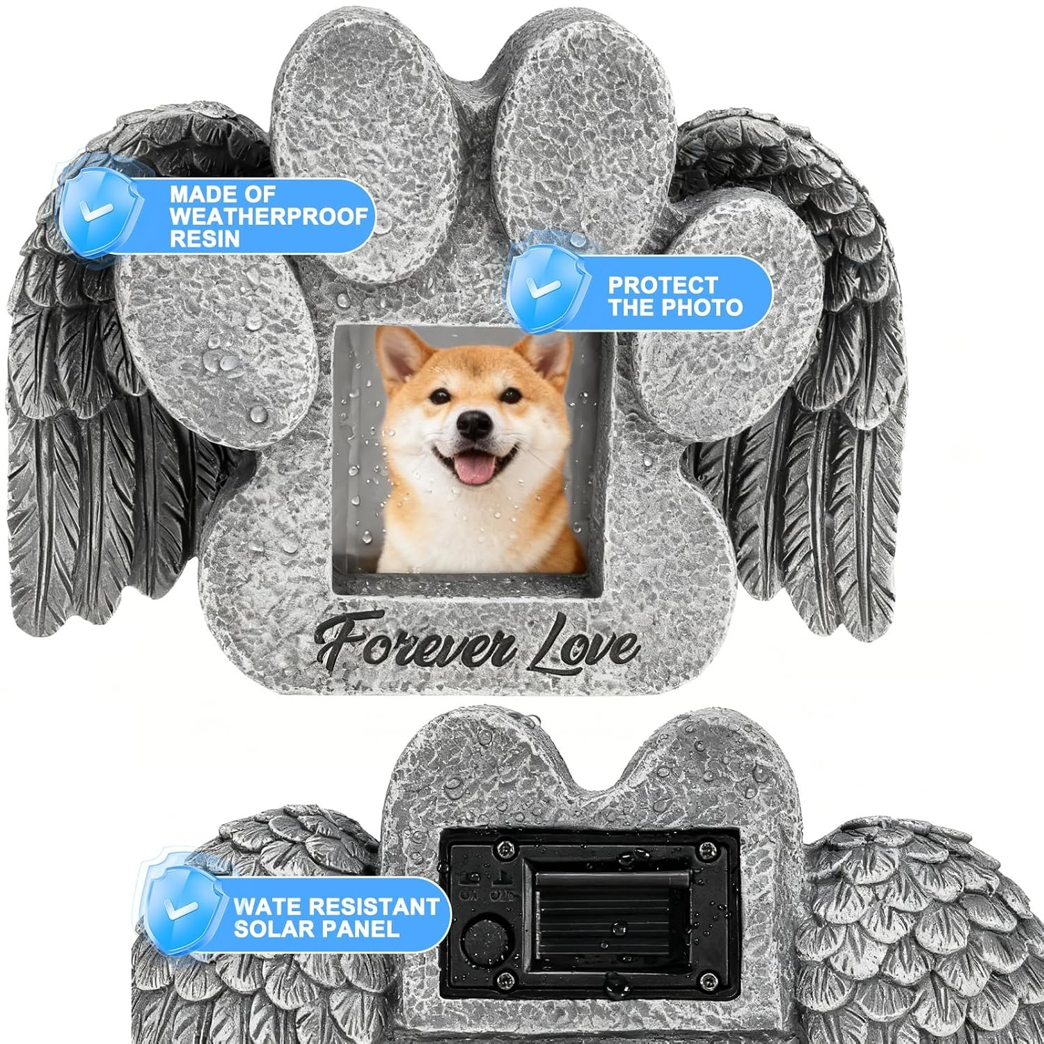 Pet Memorial Gifts Solar Powered Dog Memorial Stone Engraved Grave Marker for