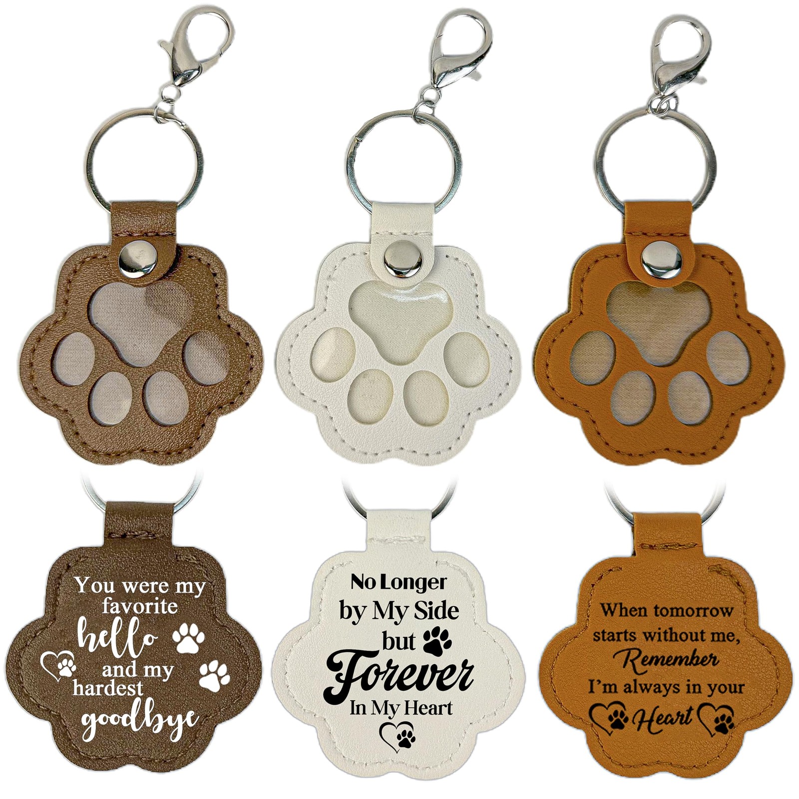 3 Pcs Pet Paw Keychain Refillable Leather Paw Print Keepsake Pet Memorial