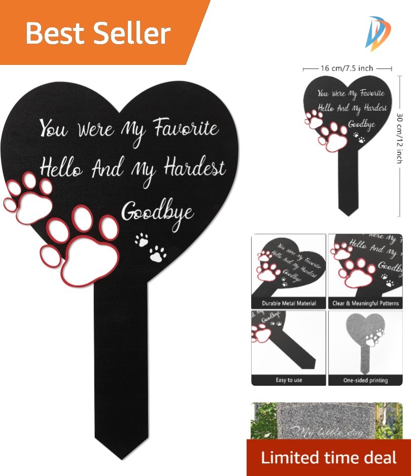 Metal Pet Memorial Headstone – 11.8″ x 6.3″ Cemetery Decoration for Dogs & Cats