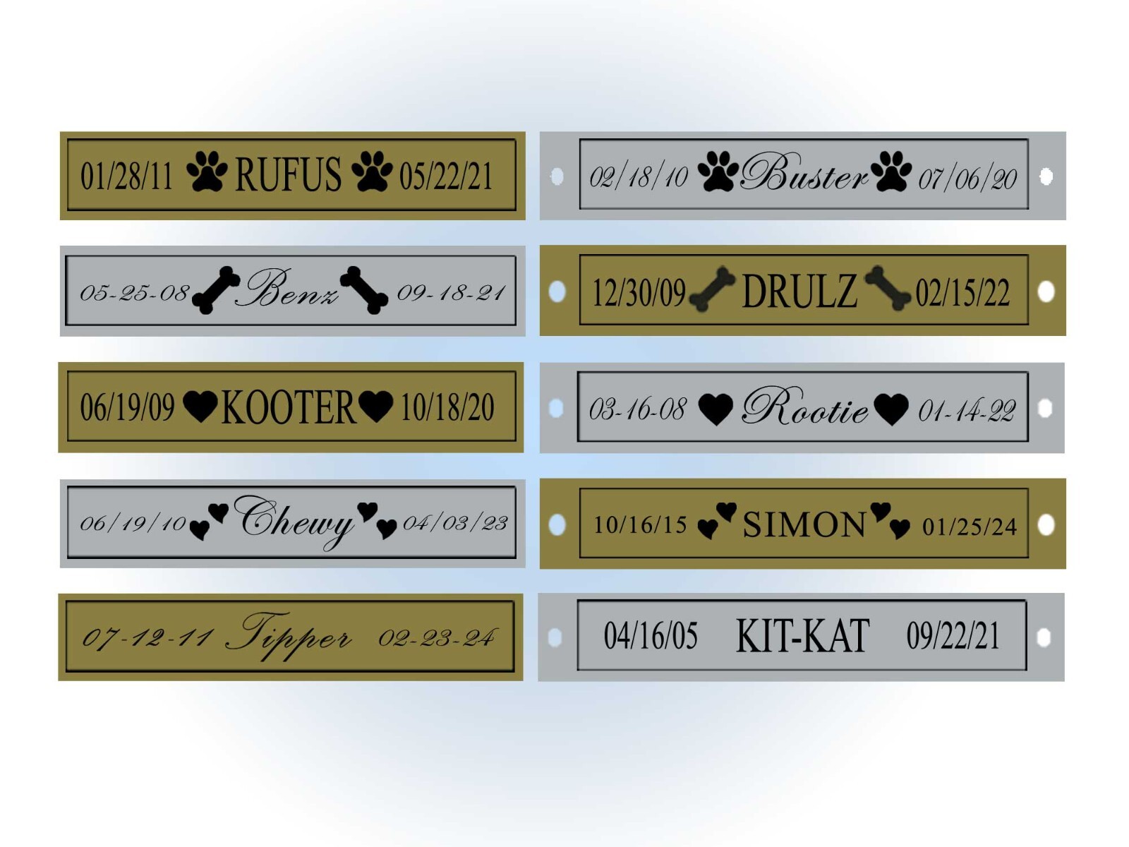 Engraved Pet Memorial Name Plate Single Line – With or W/O Screw Holes – Dog Cat