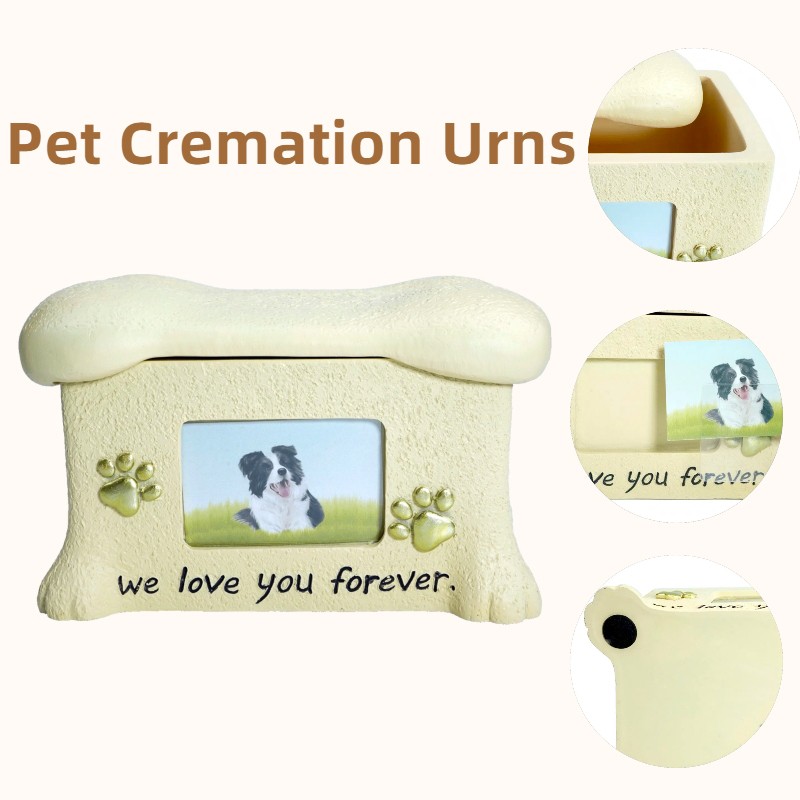 Pet Urn Ashes Box with Photo Frame Loss Pet Memorial Remembrance Gift (Yellow)