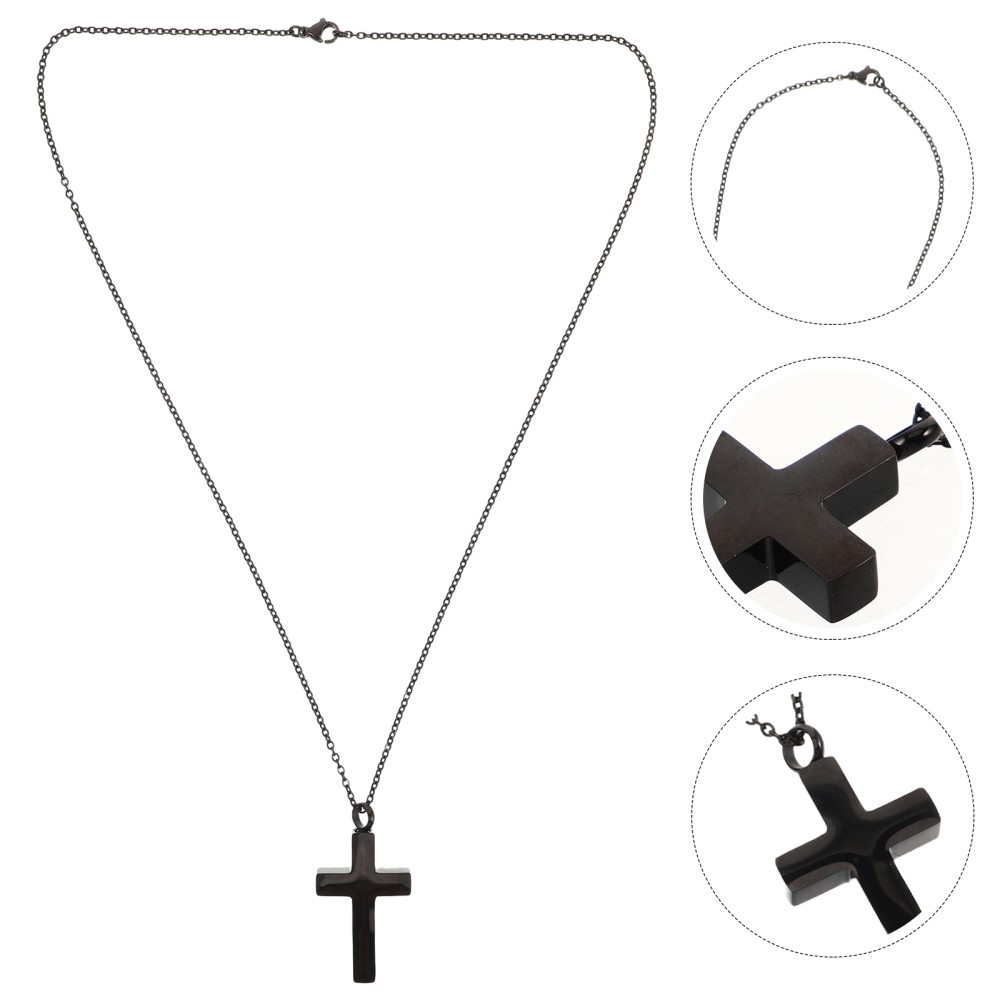 Memorial Cremation Pendant Stainless Steel Black Cross Urn Necklace For Ashes