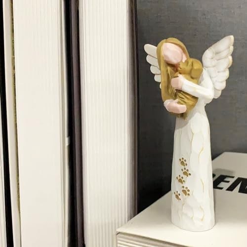 Dog Memorial Statue Angel Figurine Pet Loss Sympathy Gift Resin Keepsake White