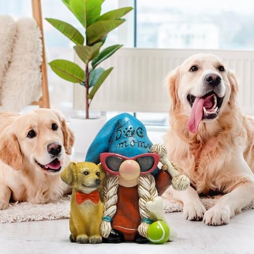 Dog Mom Garden Gnome Statue with Puppy Cute Resin Garden Decor, Dog Themed-a