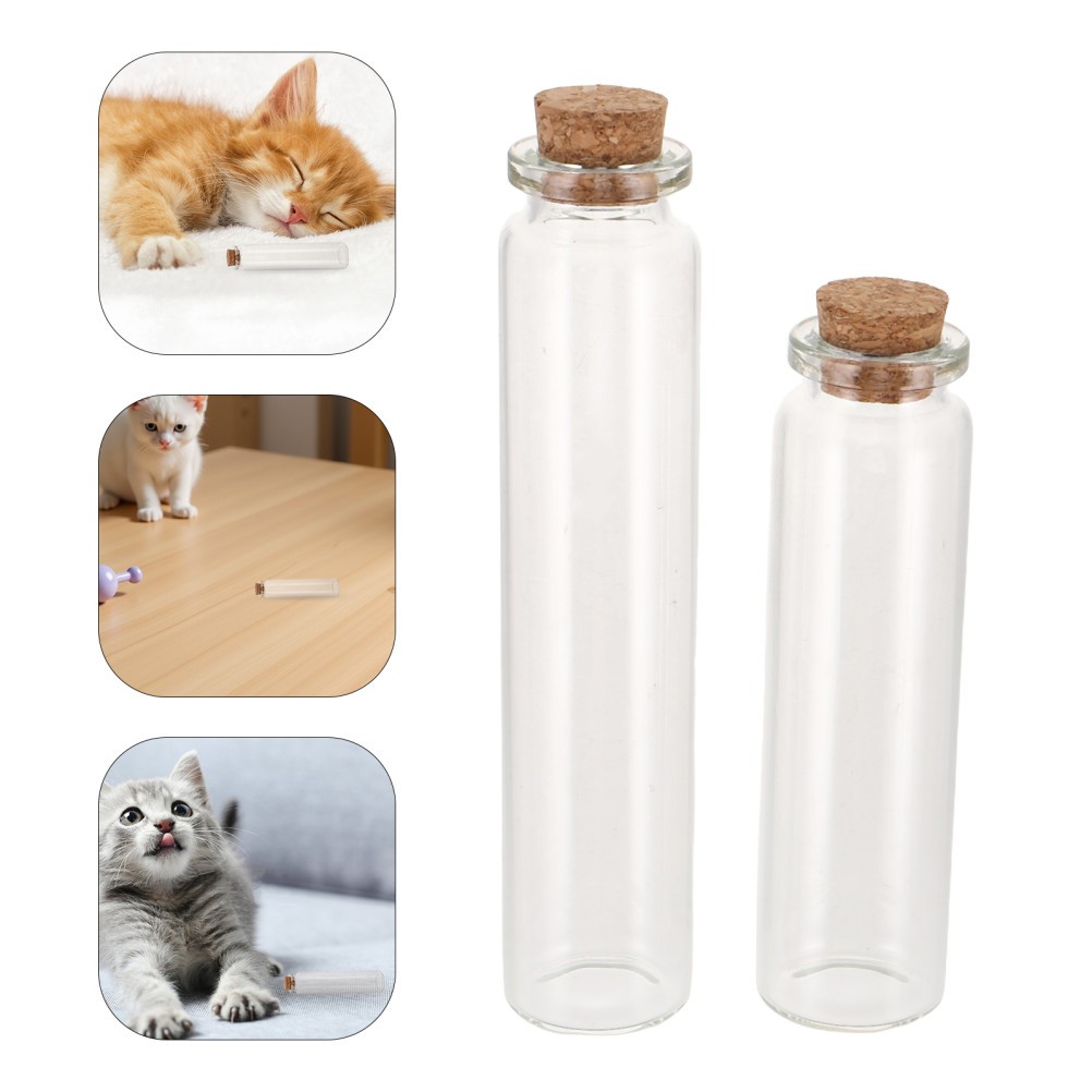 2Pcs Transparent Glass Bottles with Wood for Pet Hair Storage and Memorial