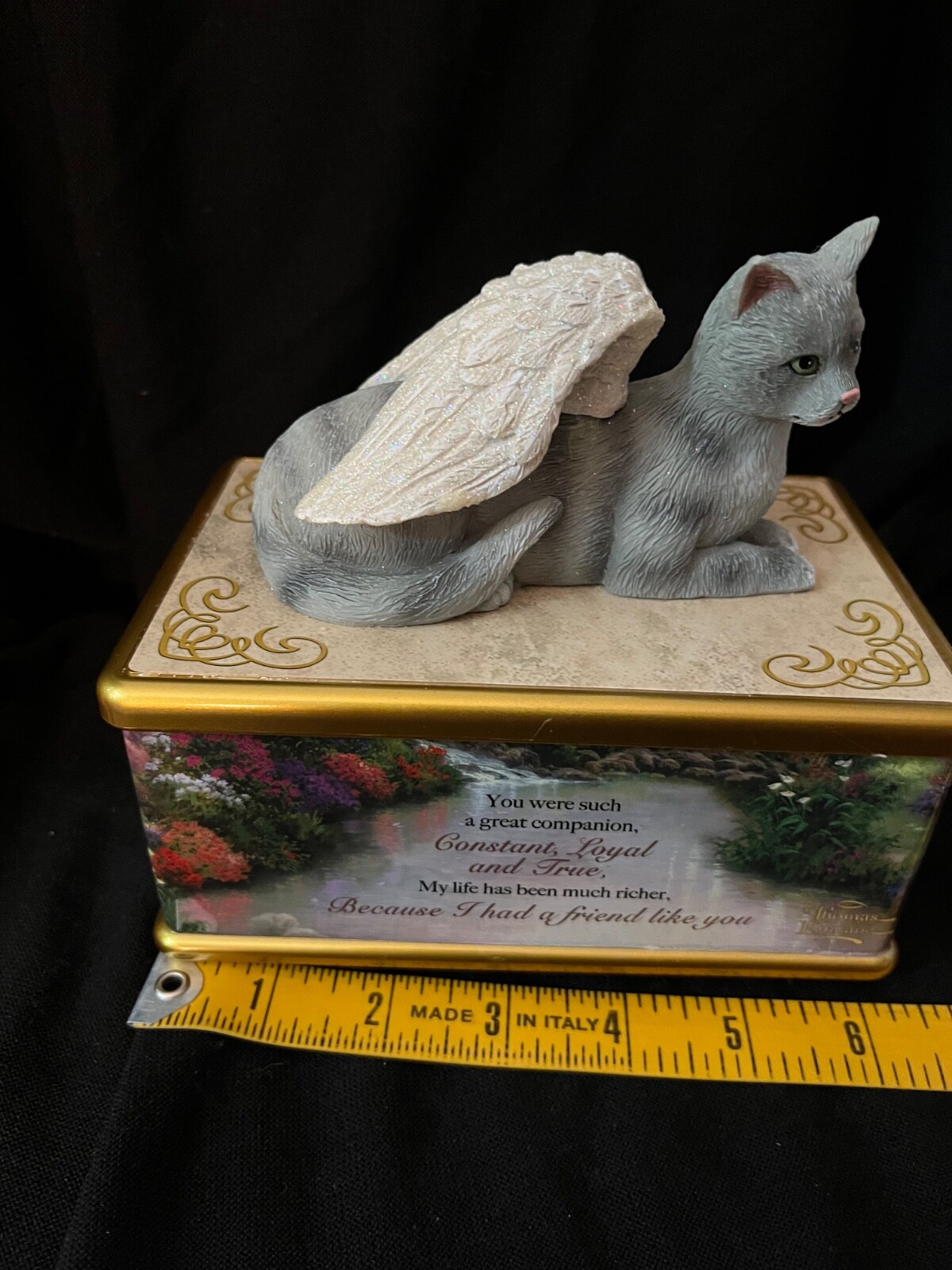 Thomas Kinkade My Forever Friend Cat Remembrance Keepsake Box Gray Cat Wings