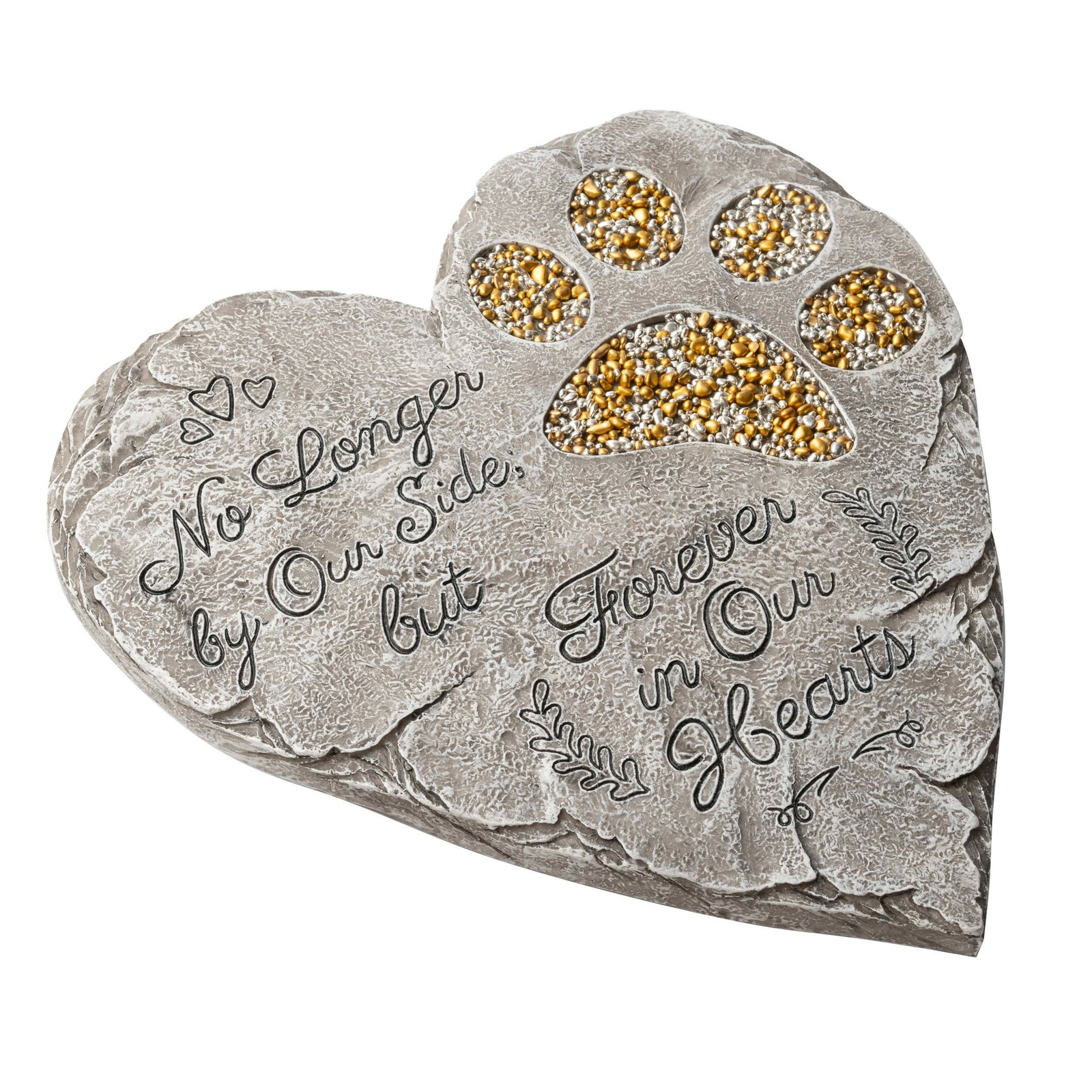 Pet Memorial Stone – Gray | Dog or Cat Garden Stone Heart Paw Print | Headsto…