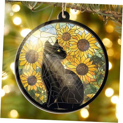 Christmas Black Cat Gifts for Women – Suncatcher Black – Sunflower Cat