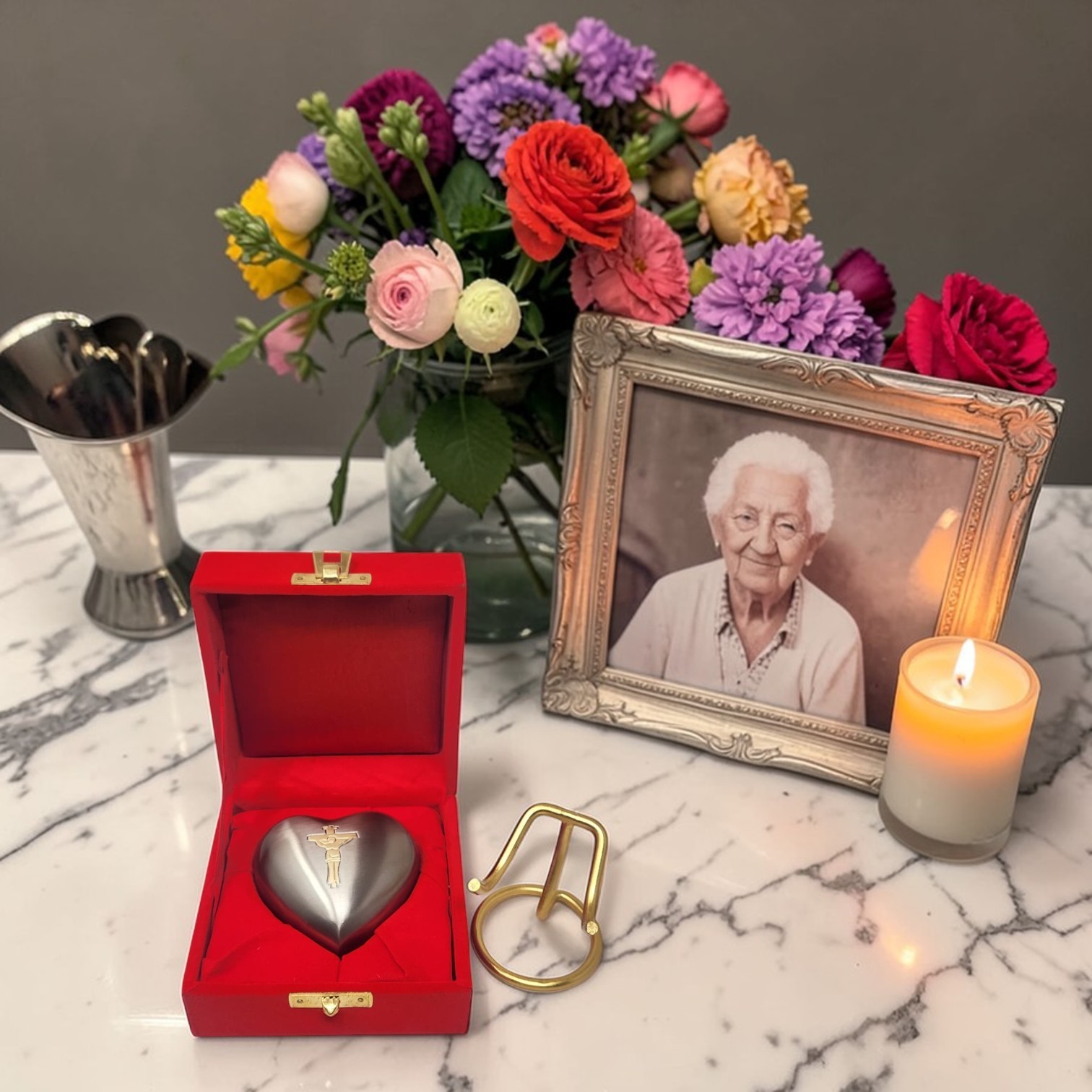 Christian Cross Heart Urn for Ashes Grey Memorial Cremation Keepsake with Box