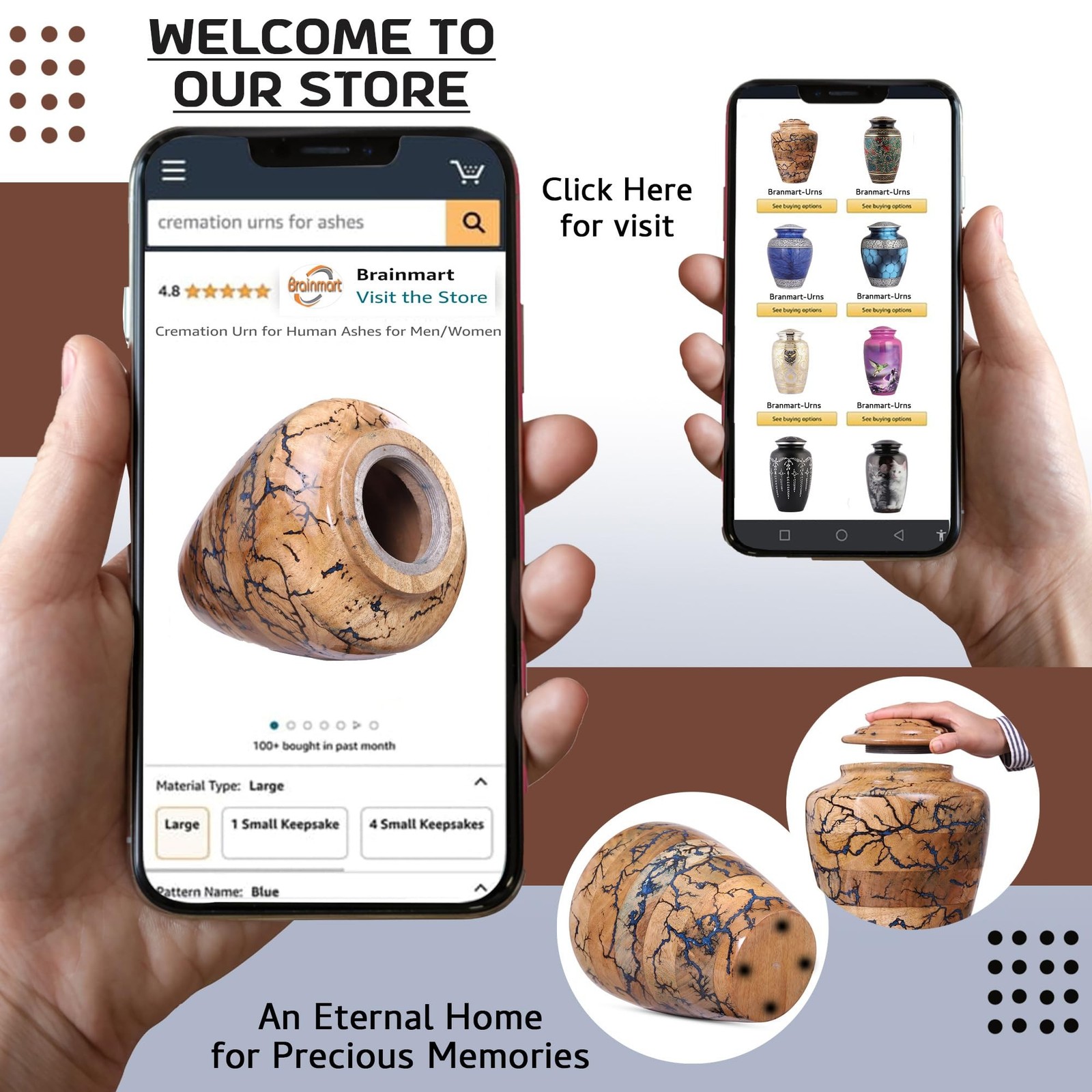 Unique Wooden Urn for Human Ashes Adult Male & Female, Blue Epoxy Resin Handm…