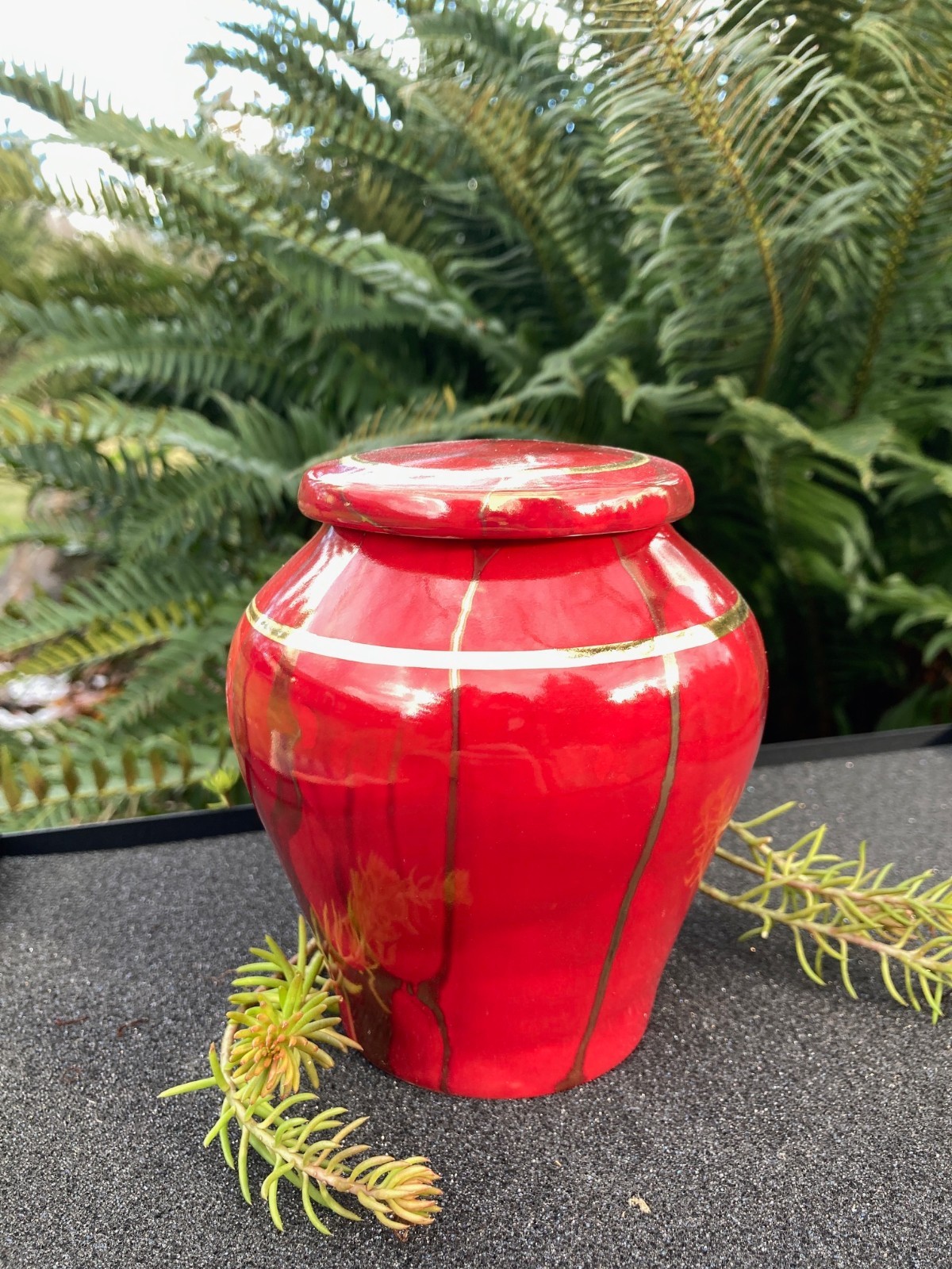 Handmade Ceramic Cremation Urn in Poppy, small size for pet ashes, 50 cubic inch