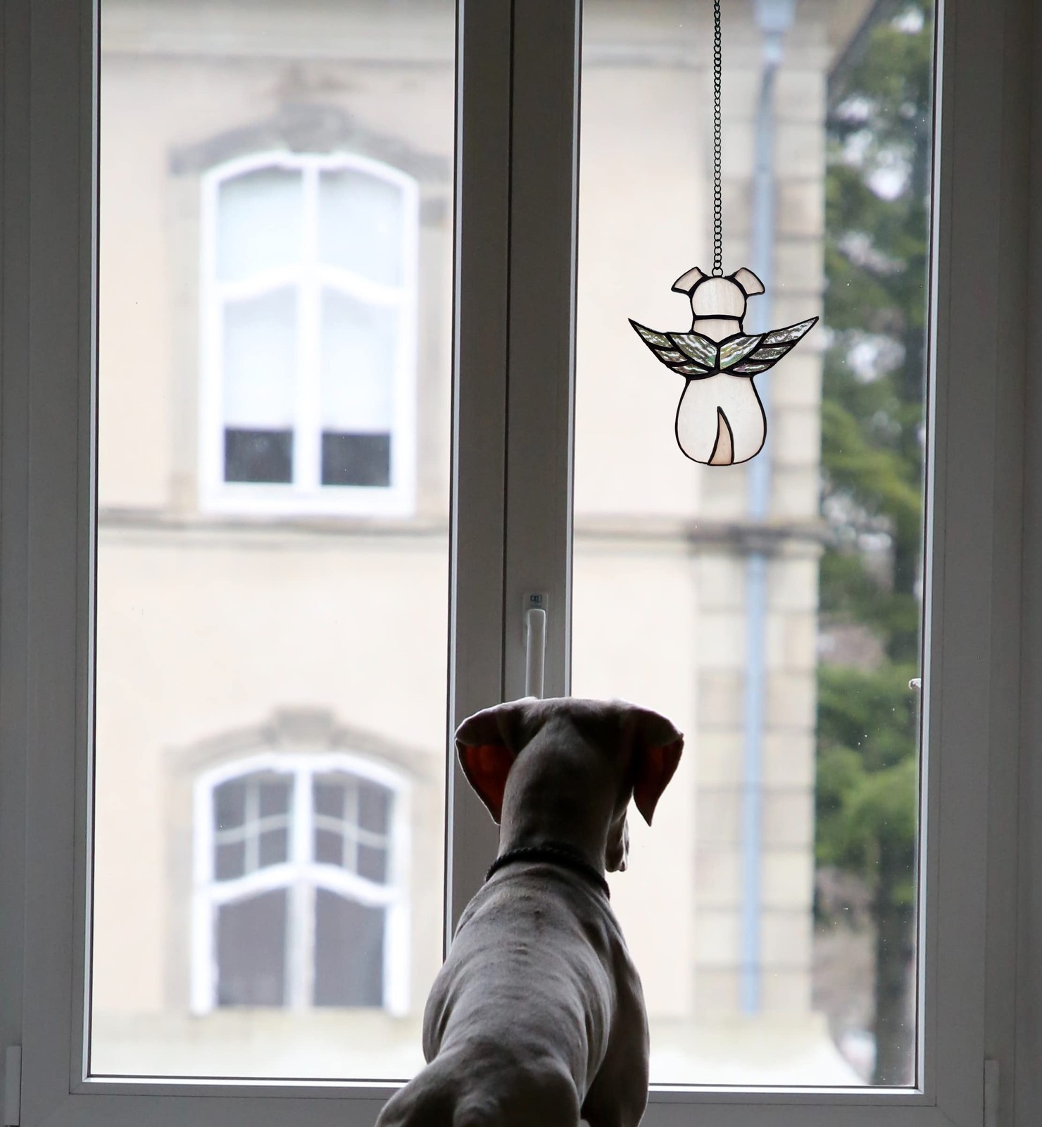 ZUAJITER Stained Glass Window Hanging Angel Dog Memorial Gifts for Loss of…