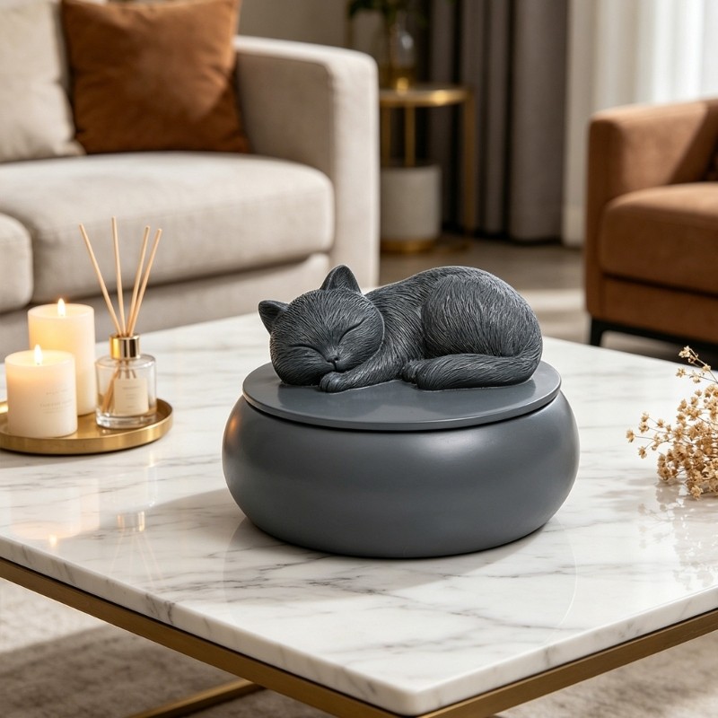 Resin Sleep Cats Urn For Ashes Pet Memorial Statue Outdoor Indoor Decorative