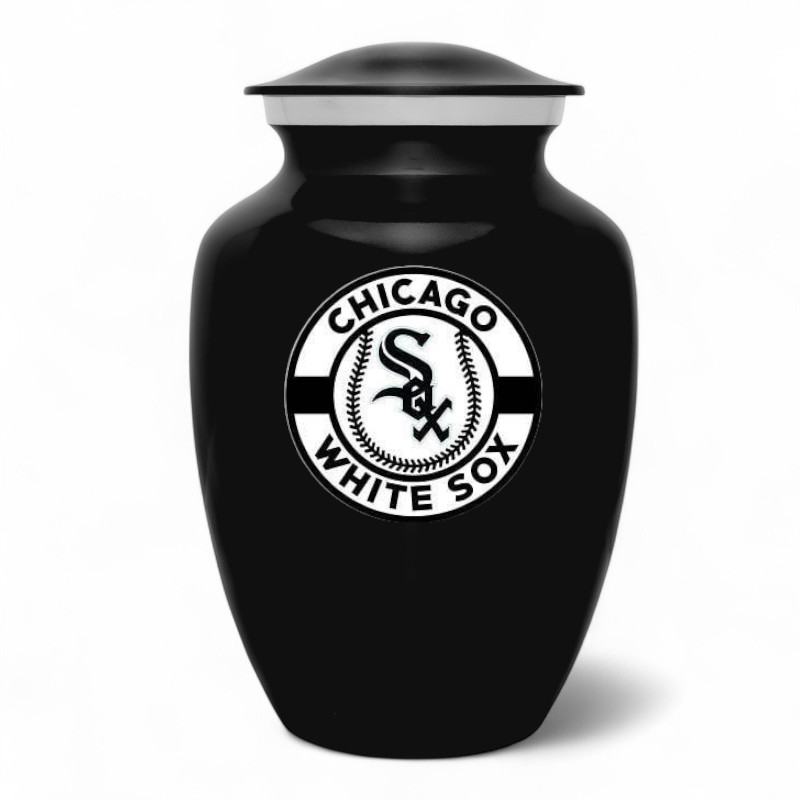 Chicago White Sox Baseball Style Cremation Urn Adult Ashes Black Metal 8 In Urns
