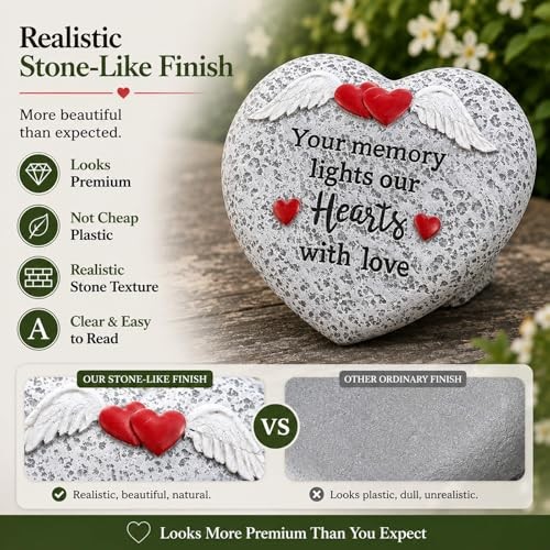 Memorial Garden Stones, Heart Resin Gravesite Angel Wings Garden Stone in