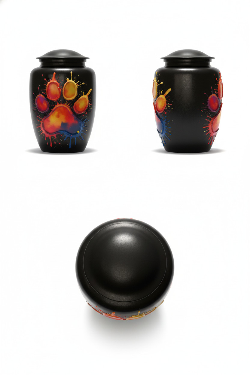 Colorful Paw Print Urn Jar with Lid – Pet Memorial Ashes Container, Decorative