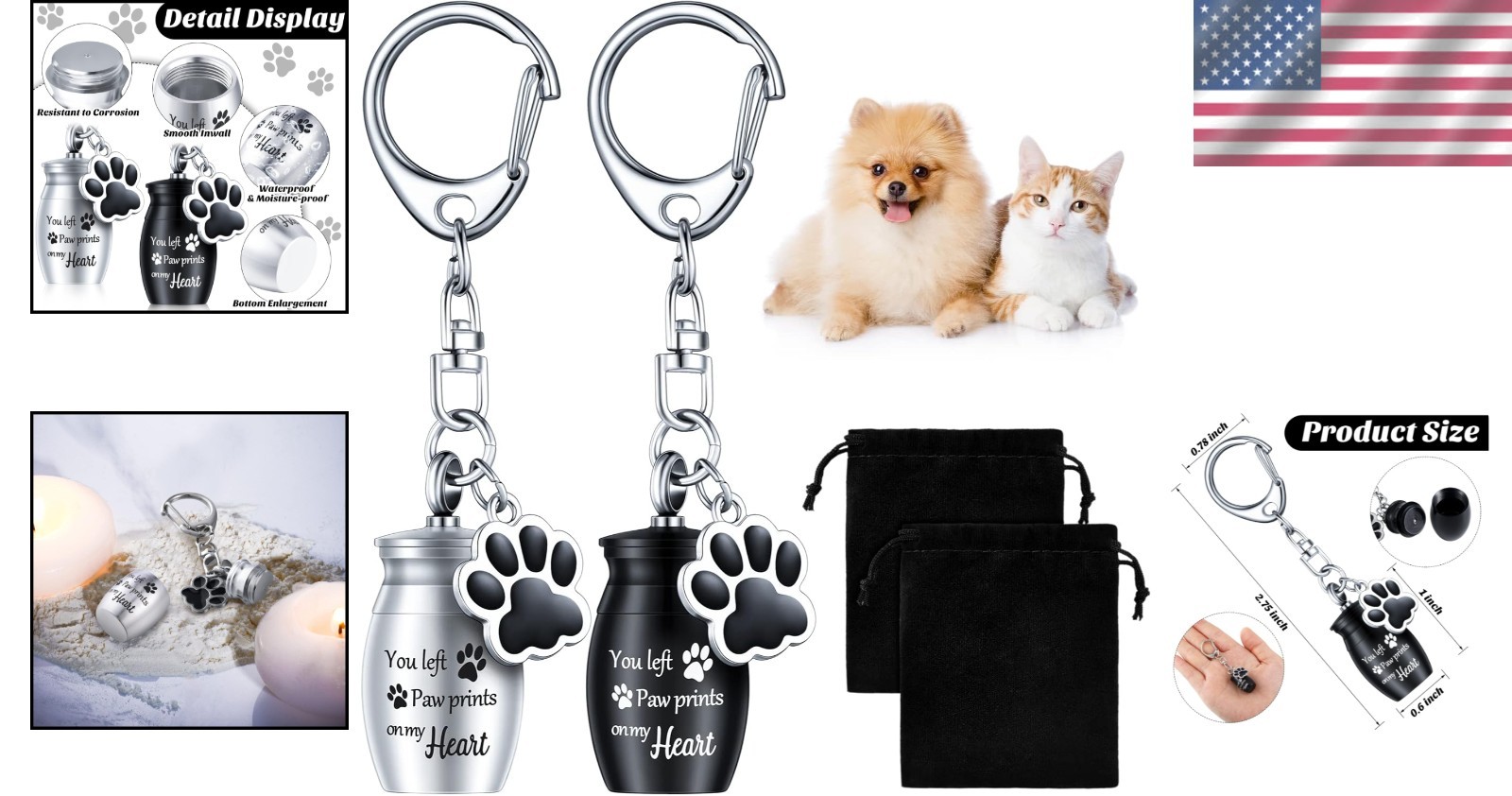 Stainless Steel Dog Urn Keychains – 2 Pcs Elegant Pet Memorial Keepsakes