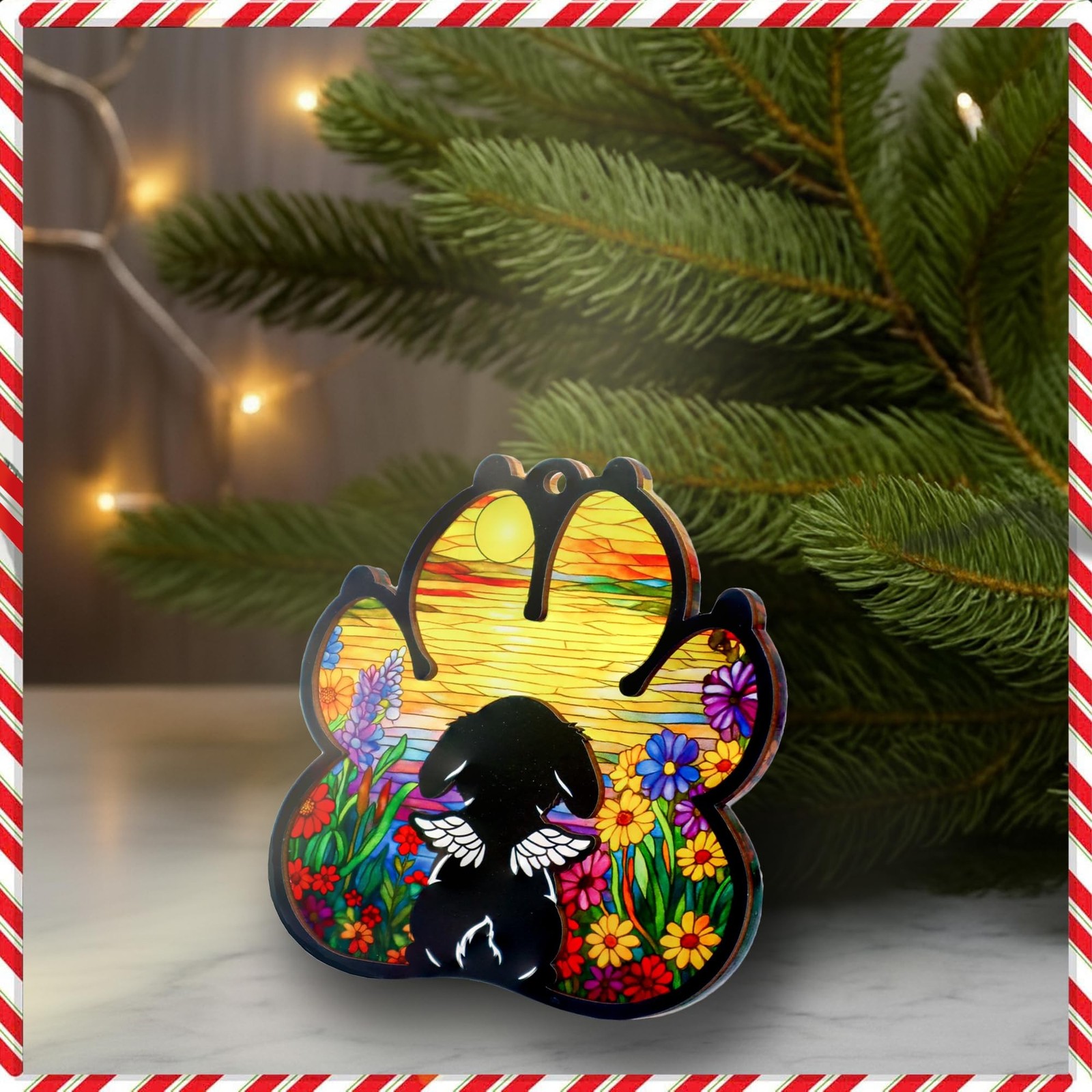 Dog Paw Memorial Ornament with Sympathy Card, Dog Memorial Suncatcher, Pet Re…