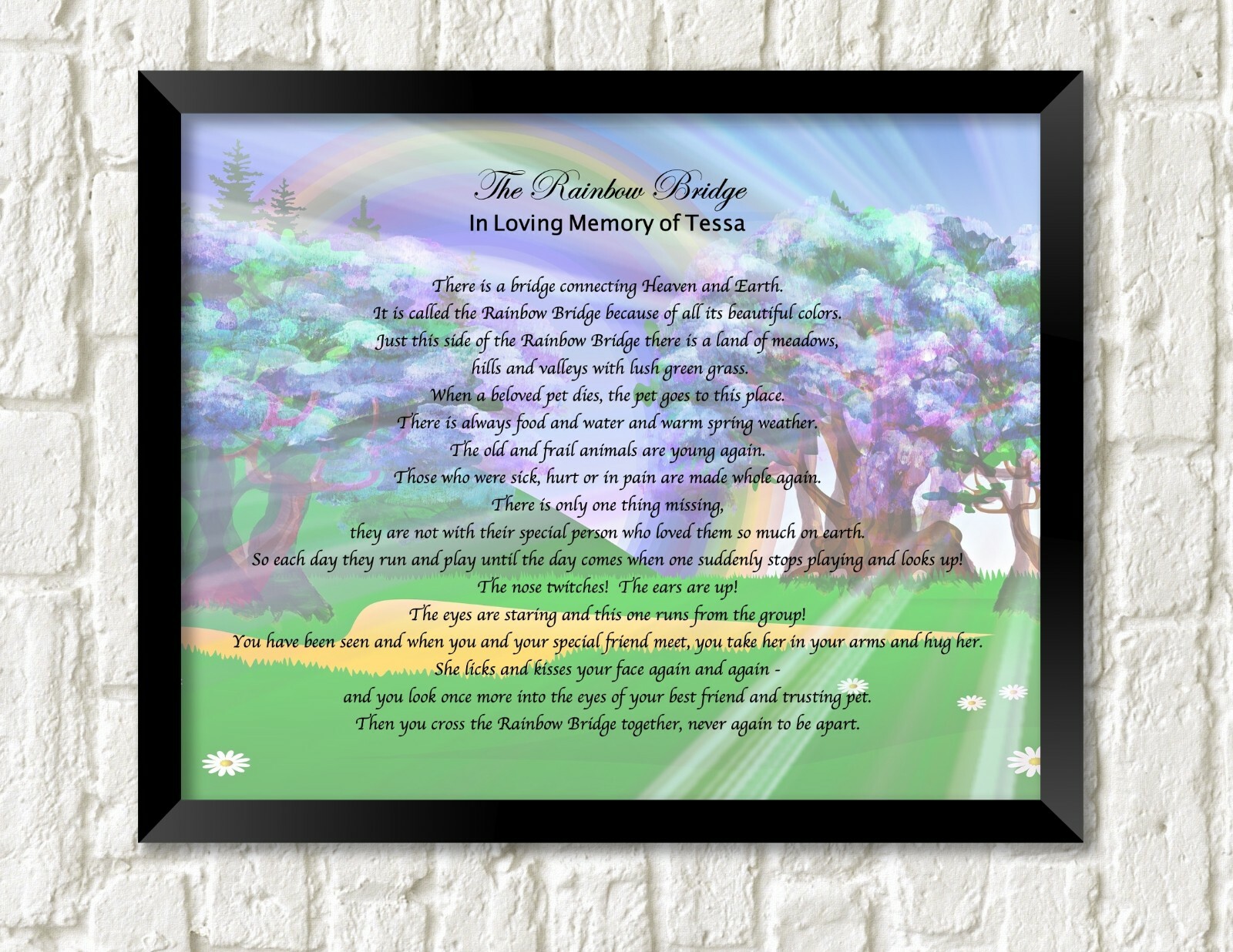Pet Memorial Poem RAINBOW BRIDGE Personalized UNFRAMED Art Print Gift Dog, Cat