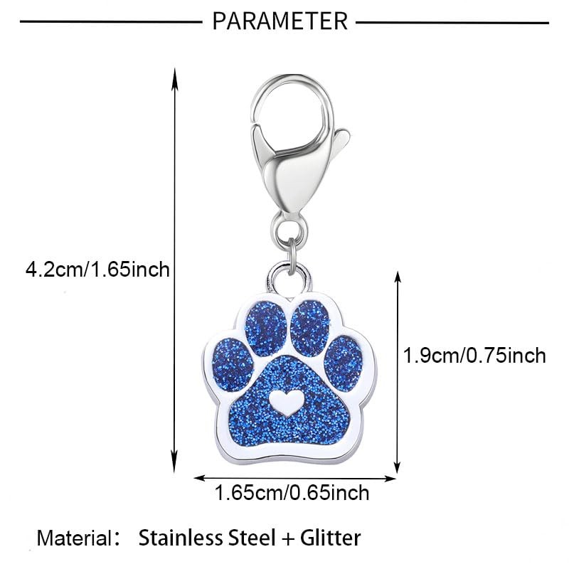 Dreuyet 18 Pcs Paw Print Keychains Glitter Animal Cat Dog Claw Blue Heart