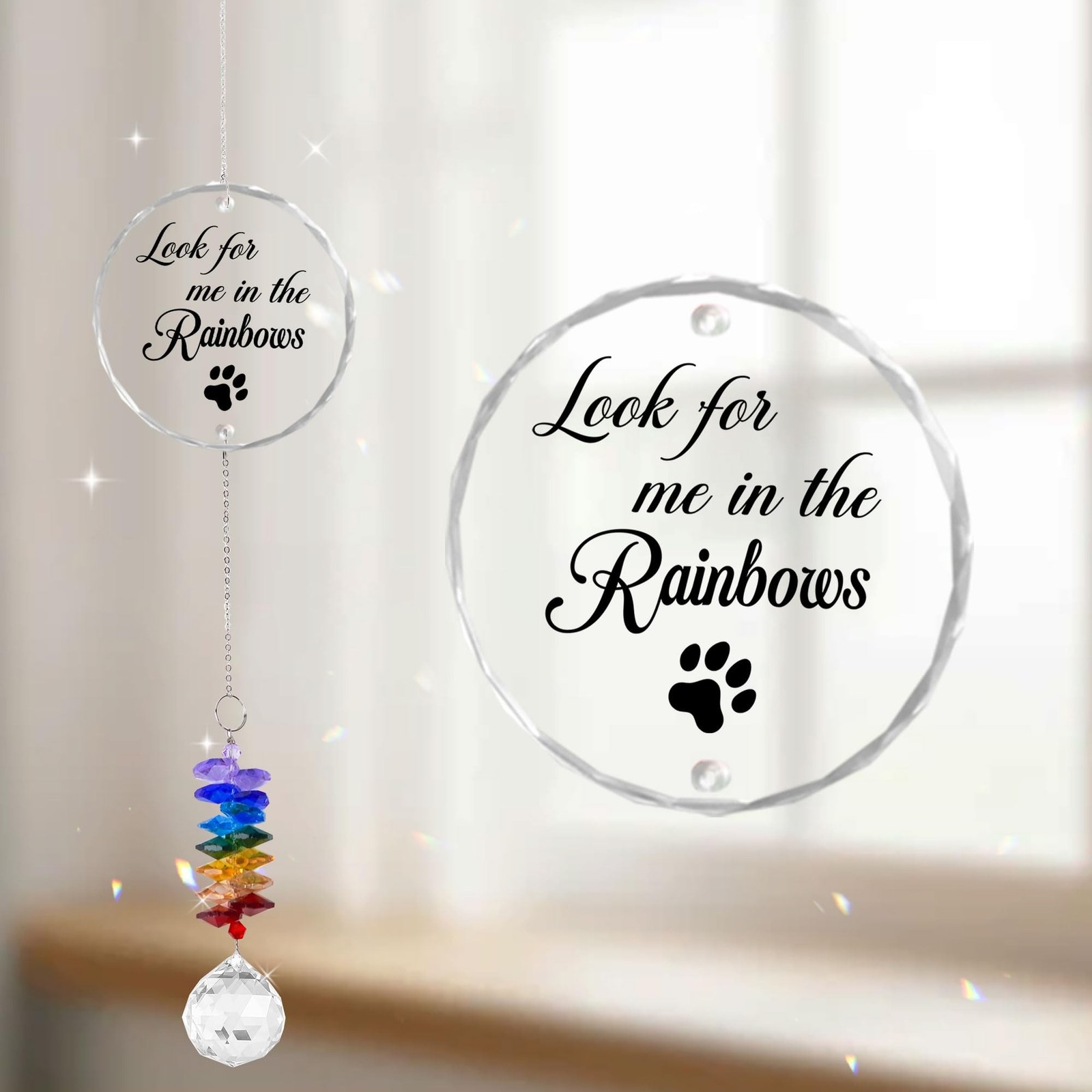 Pet Memorial Suncatcher Look for me in the Rainbows – Dog Memorial Gifts – Pe…