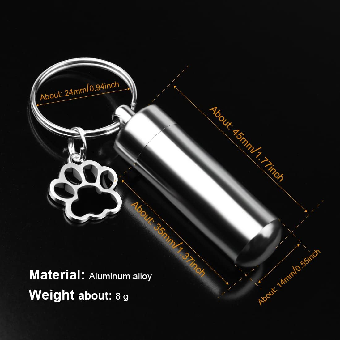 Waterproof Cremation Pet Urns Keychain for Dogs Ashes, Cylinder Cat Dog Urn for