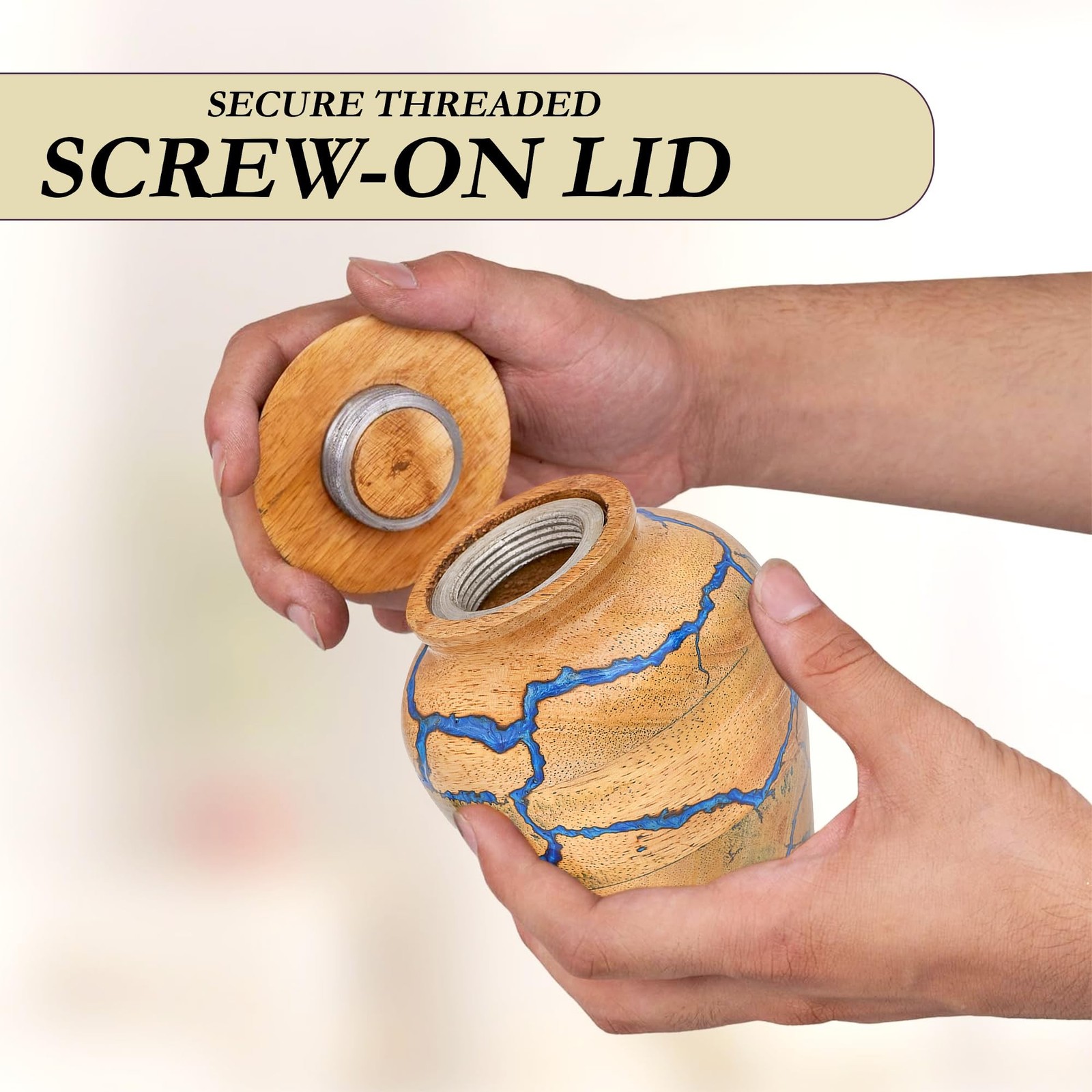 Unique Wooden Urn for Human Ashes Adult Male & Female, Blue Epoxy Resin Handm…