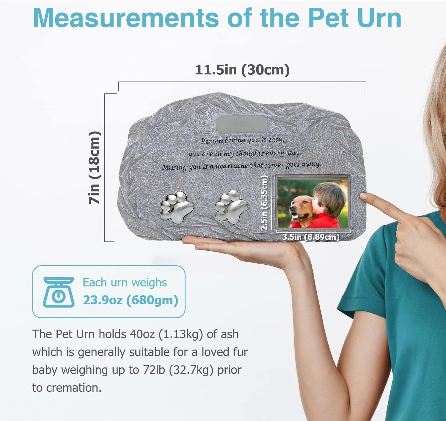 Pet Memorial Urn with Photo Frame Dog Cat Ashes Remembrance Stones Just Fur Them