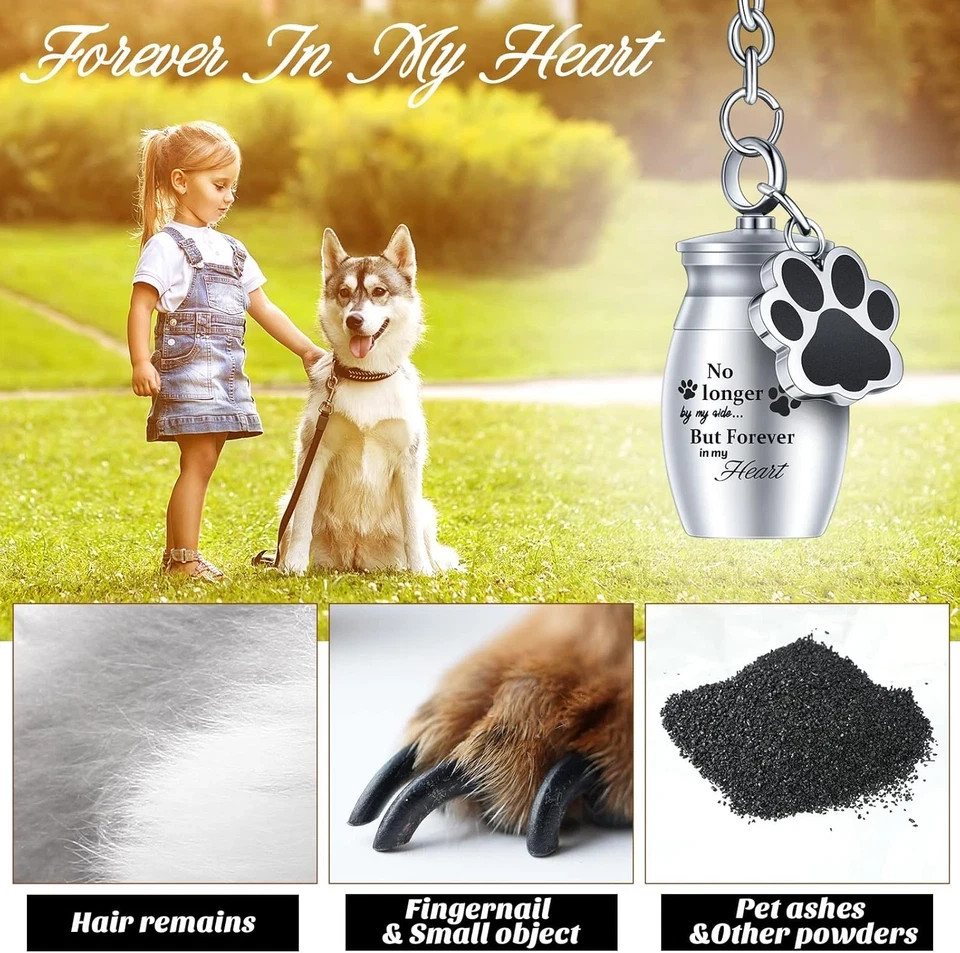 2 Pcs Pet Dog Urns Keychain for Ashes with 2 Storage Bags Small Cat Cremation Ke