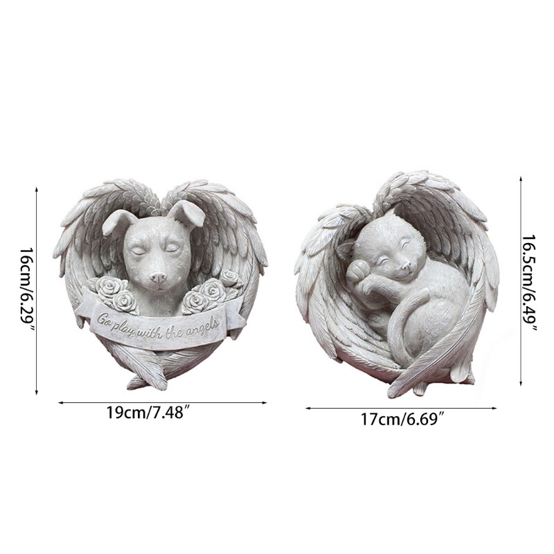 Pet Dog for Cat Monument Angel Wing Memorial Tombstone Resin Statue Ornam