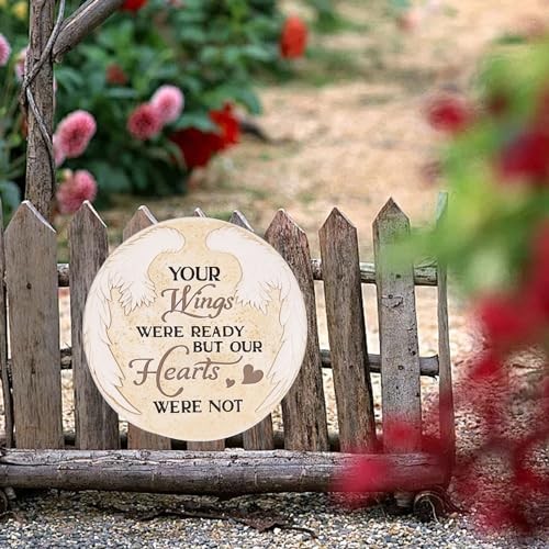 10 Inch Polyresin Memorial Garden Stone, Angel Wings Stepping Round Wings
