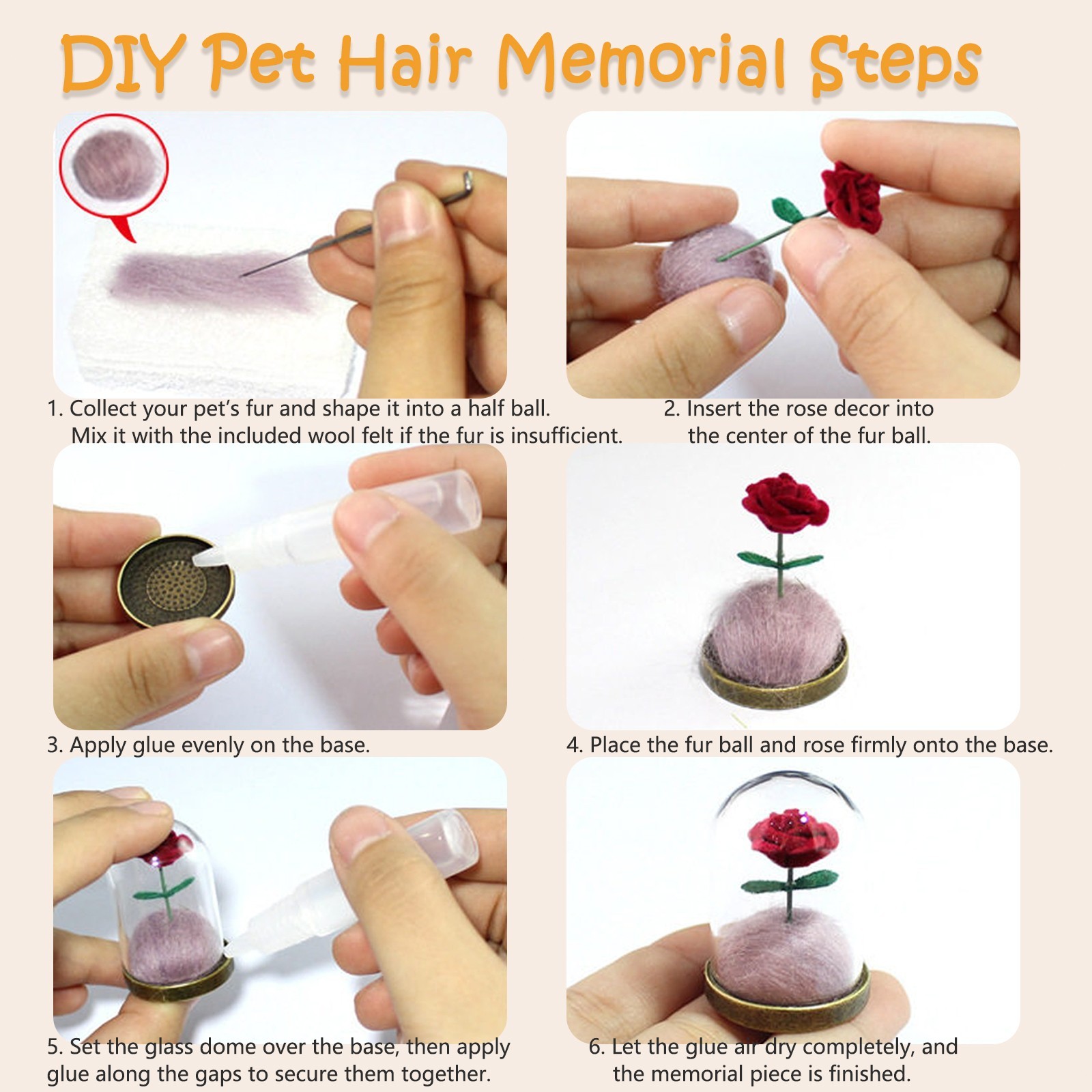 Pet Hair Memorial DIY Kit, Glass Keepsake & Paired with a Resin Angel Figurine