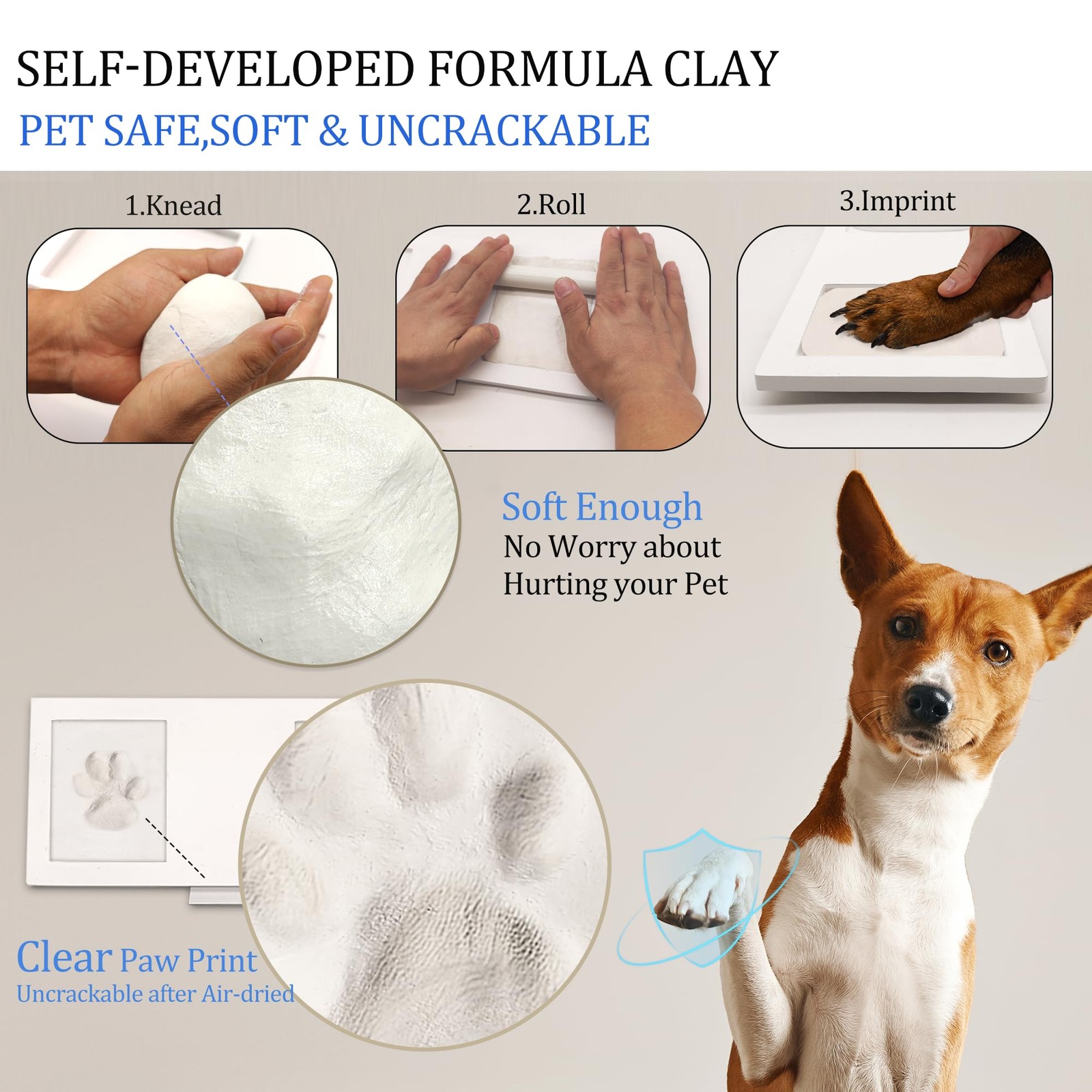 Paw Print Frame Kit,Dog/Cat Paw Print Kit,Soft Pawprint Clay&Clean Touch Ink …