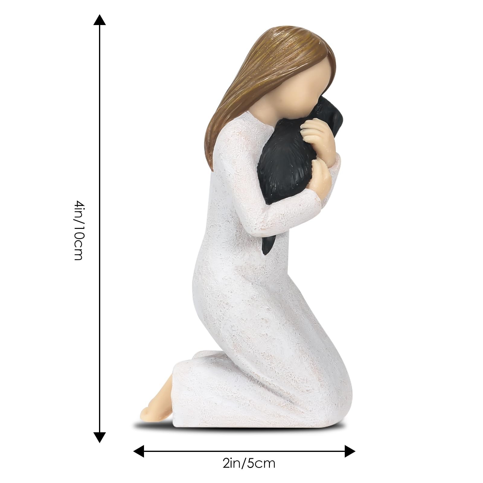 Loss of Dog Sympathy Gifts, Kneeling Girl Embracing Black Puppy Resin Figurin…