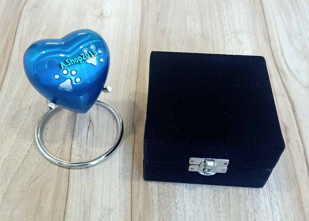 Small Sky Blue Heart Pocket Urn, Memorial Ashes Keepsake pet Mini Urn, Cremation