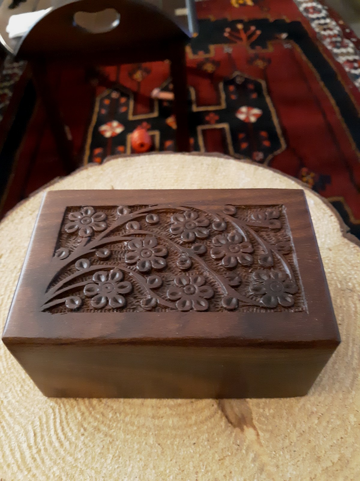 Pet Ash Holder Hand Carved Tree Of Life Wooden Box W Base Slide Opening