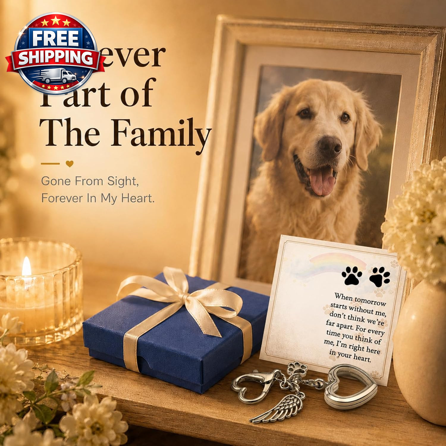Dog Memorial Gift for Loss of Dog, Pet Hair Keepsake with Angel Wing Charm, Rain