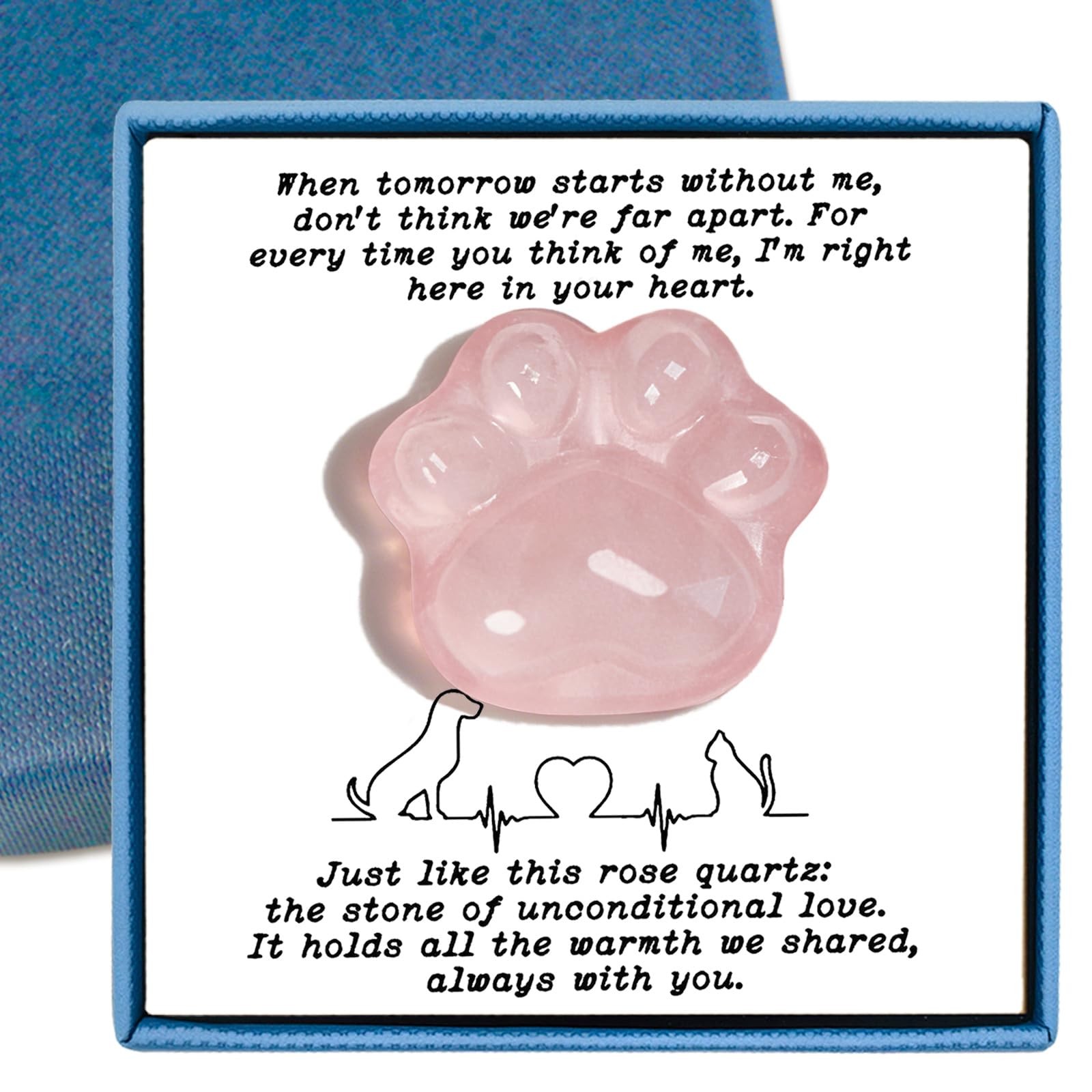 LIMGUVK Pet Loss Sympathy Gift, Rose Quartz Paw Heart Crystal with Pink