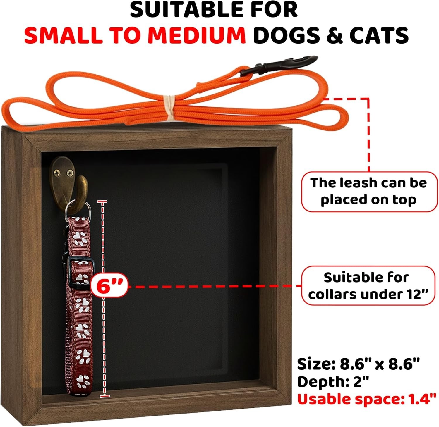 8.6” Rustic Pet Memorial Shadow Box with Collar Holder & Keepsakes