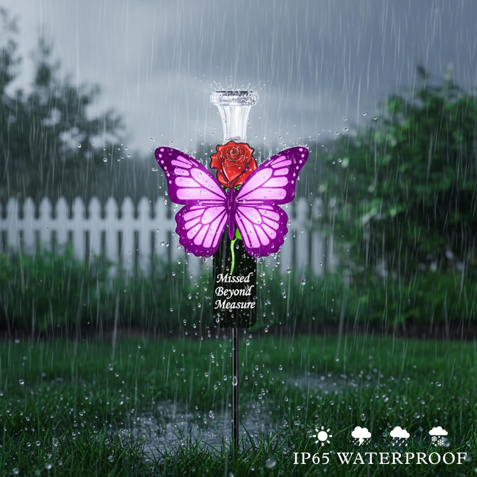 Solar Purple Butterfly Memorial Stake – Missed Beyond Measure Engraved Metal …