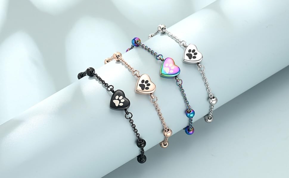 Adjustable Pet Cremation Bracelet for Ashes – Paw Print Memorial Jewelry for Men