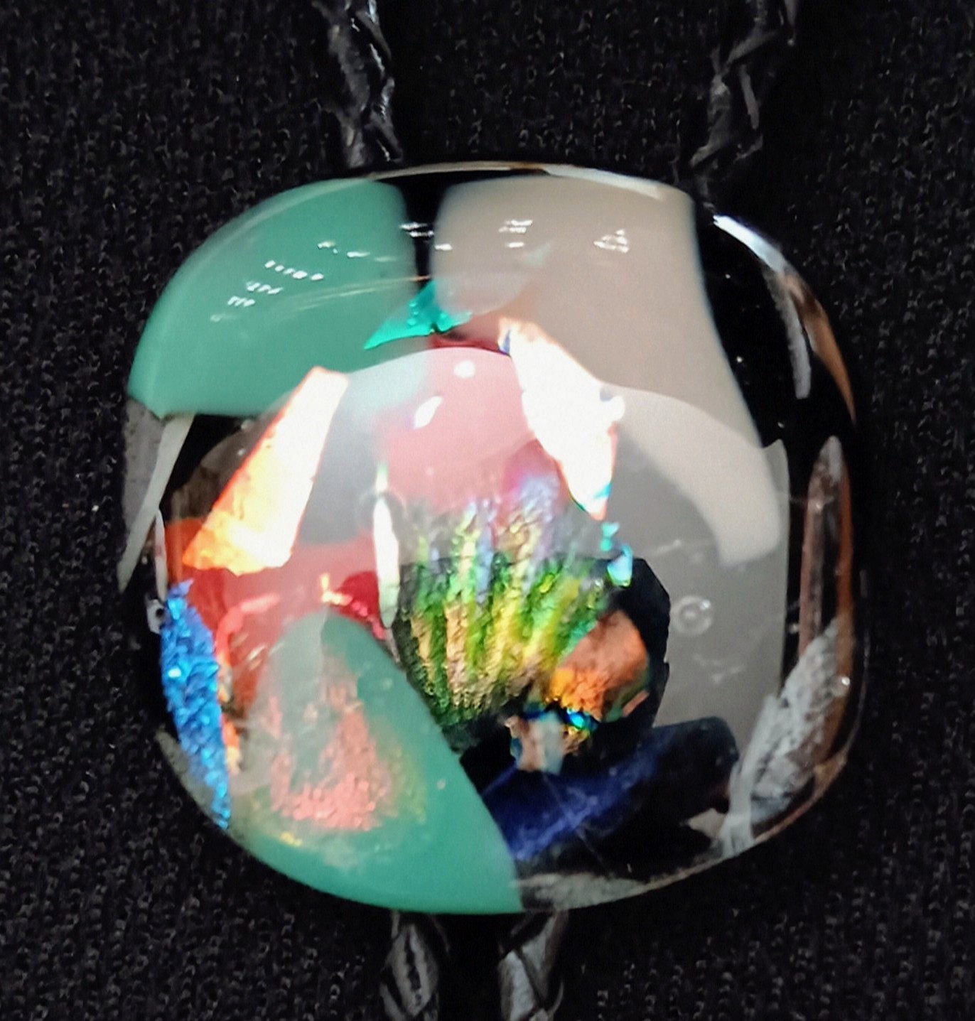 Dichroic Bolo for Pet Cremation Urn | Memorial Bolo | Black Genuine Leather