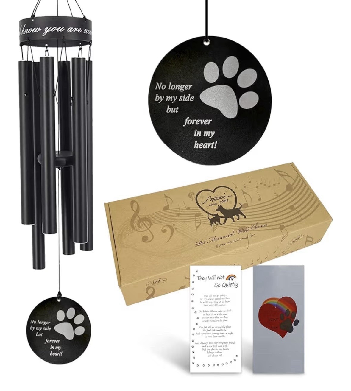 Pet Memorial Wind Chime 30” Paw Print Dog Cat Sympathy Gift Outdoor Decor