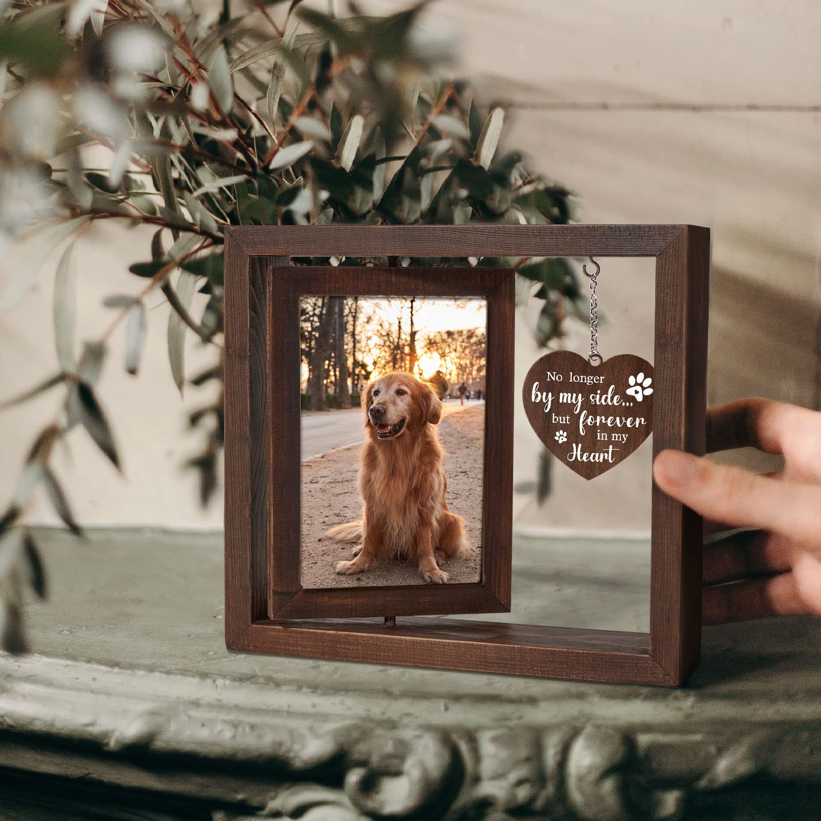 Dog Memorial Gifts for Loss of Dog – Rotating Wooden Picture Frame for 4×6 Ph…
