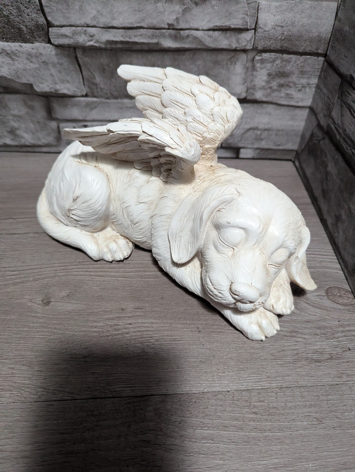 10″L Pet Dog Memorial Sleeping Puppy Statue Angel Wings Grave Marker Keepsake