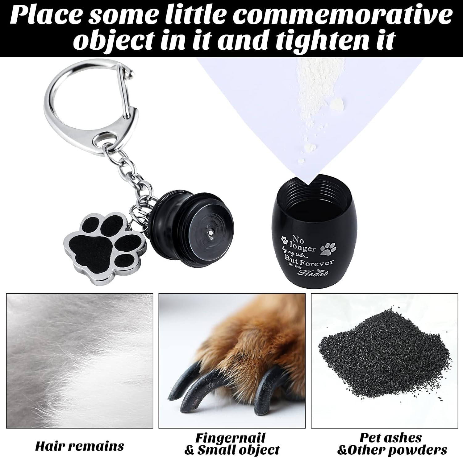 Elegant Stainless Steel Pet Cremation Urn Keychain with Paw Print Keepsake