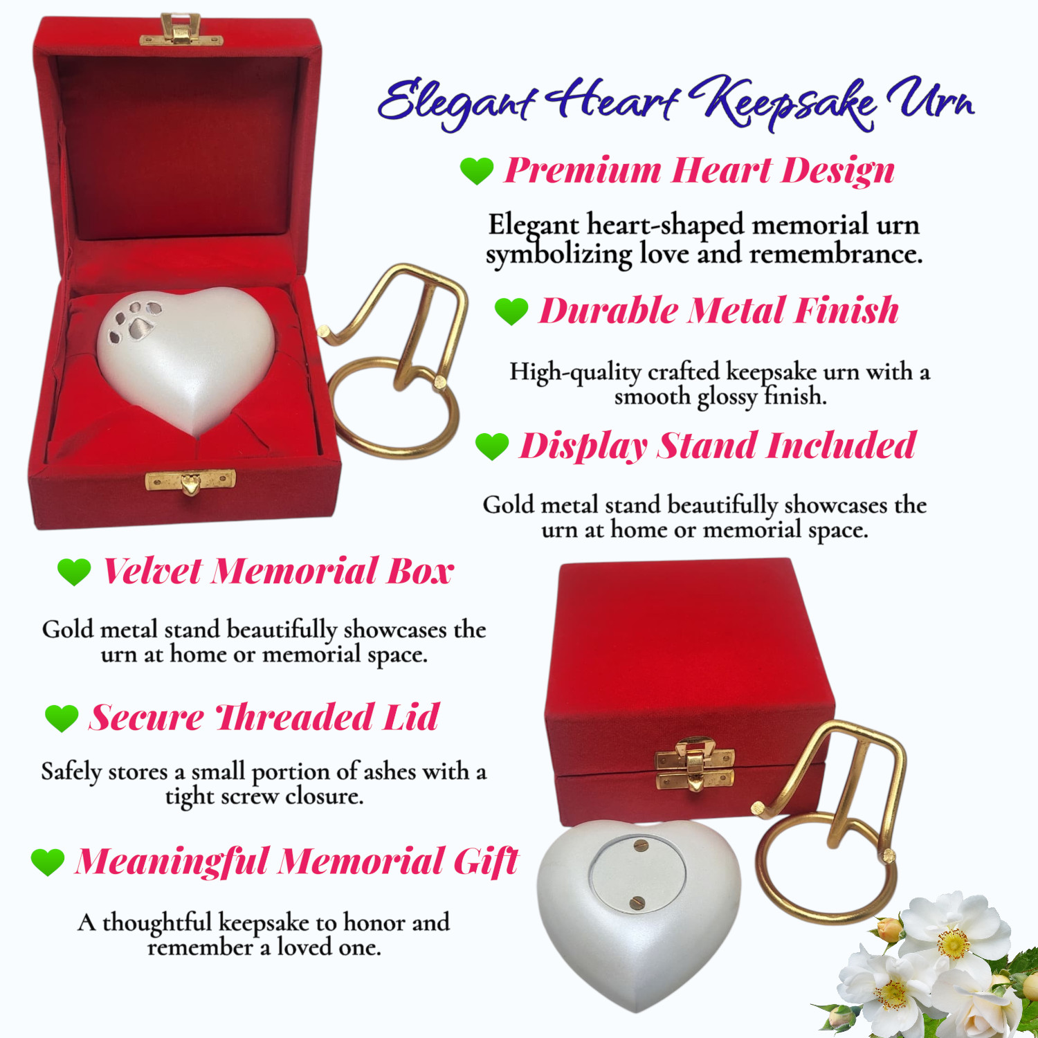 Custom Heart Pet Urn for Ashes Paw Print Engraved Dog Cat Memorial Keepsake