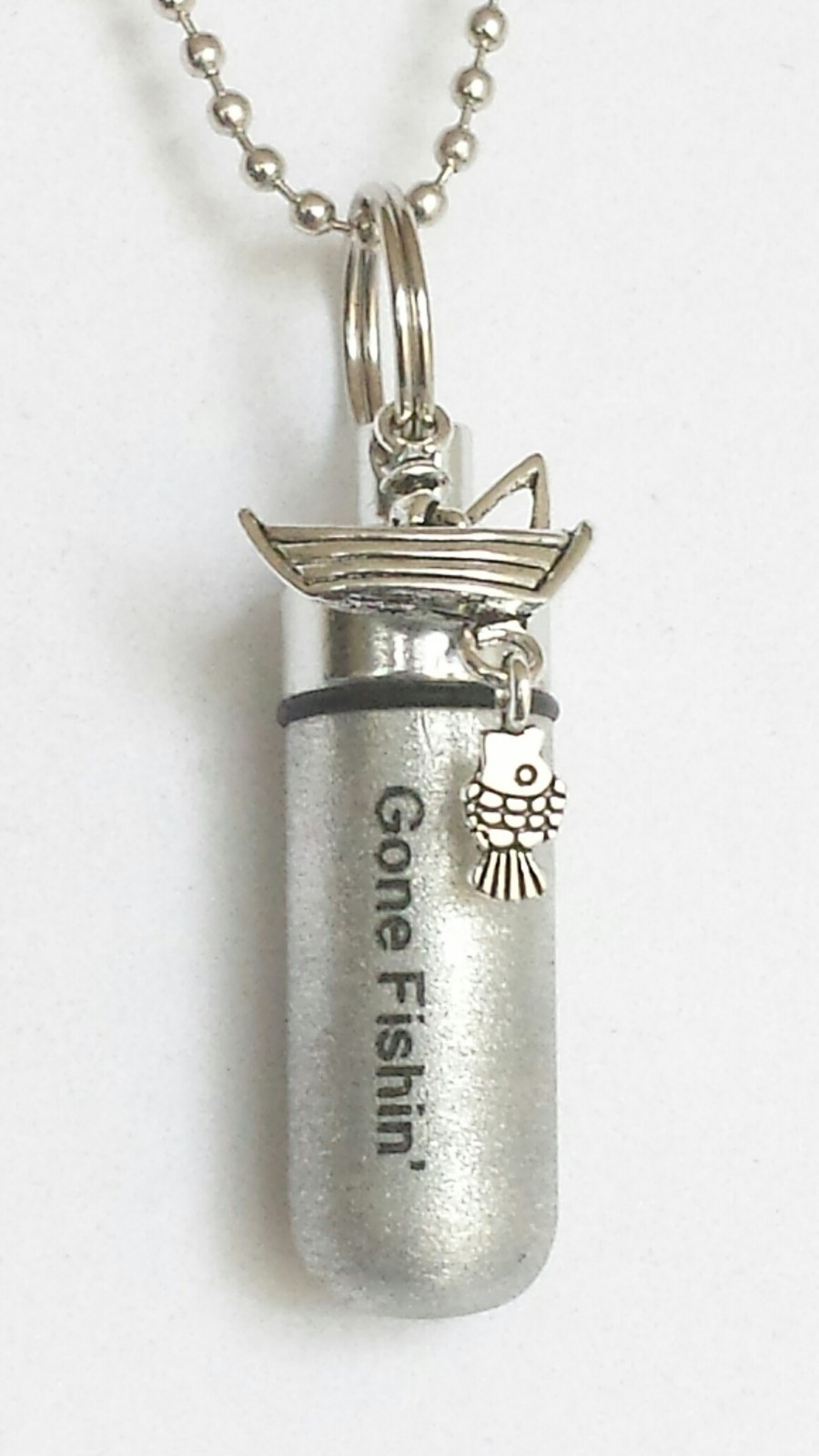 Set of 3 “Gone Fishin” Fisherman CREMATION URN Necklaces with Velvet Pouches