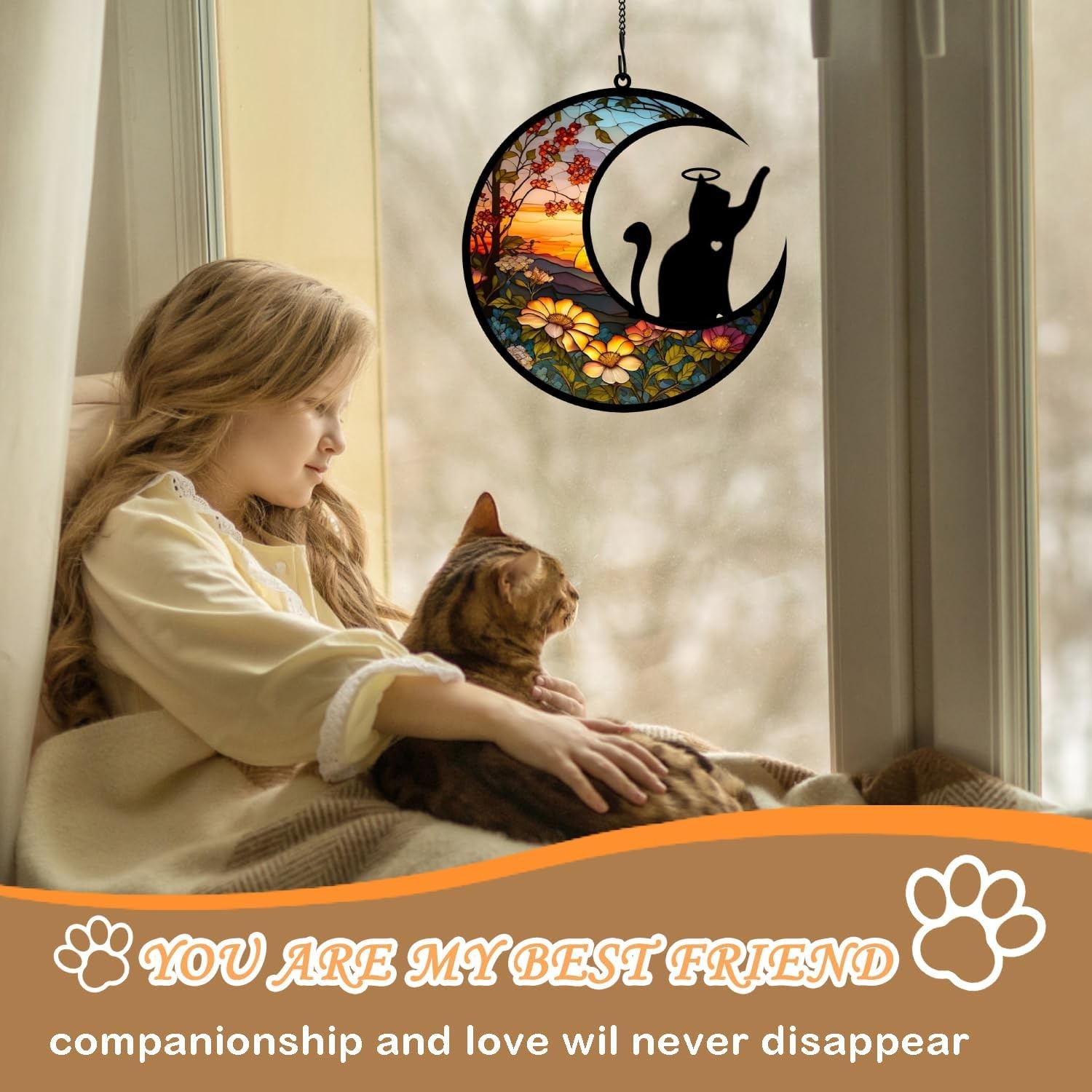 Cat Memorial Suncatcher for Windows, Pet Sympathy Ornament in Loving Memory