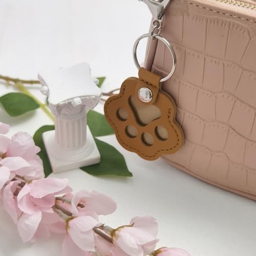 4Pcs Pet Hair Keychain, Paw Print Leather Key Ring White &Pink & Black & Brown